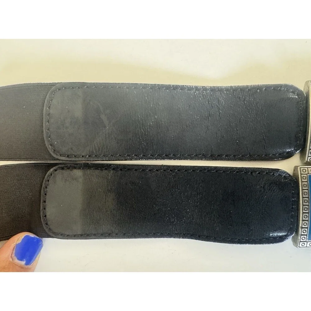 Women’s Black Stretch Belt Silver Boho Metal Plate Buckle Wide Waist Belt